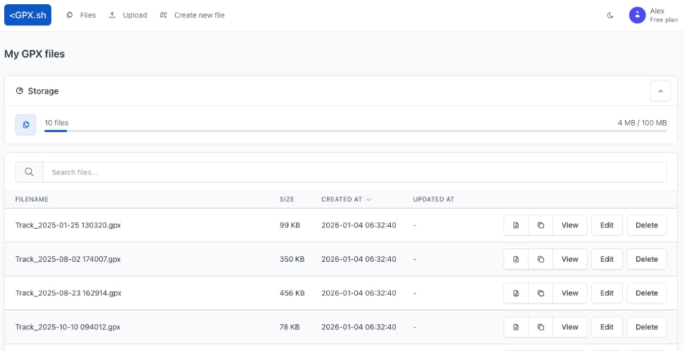 GPX.sh file management dashboard
