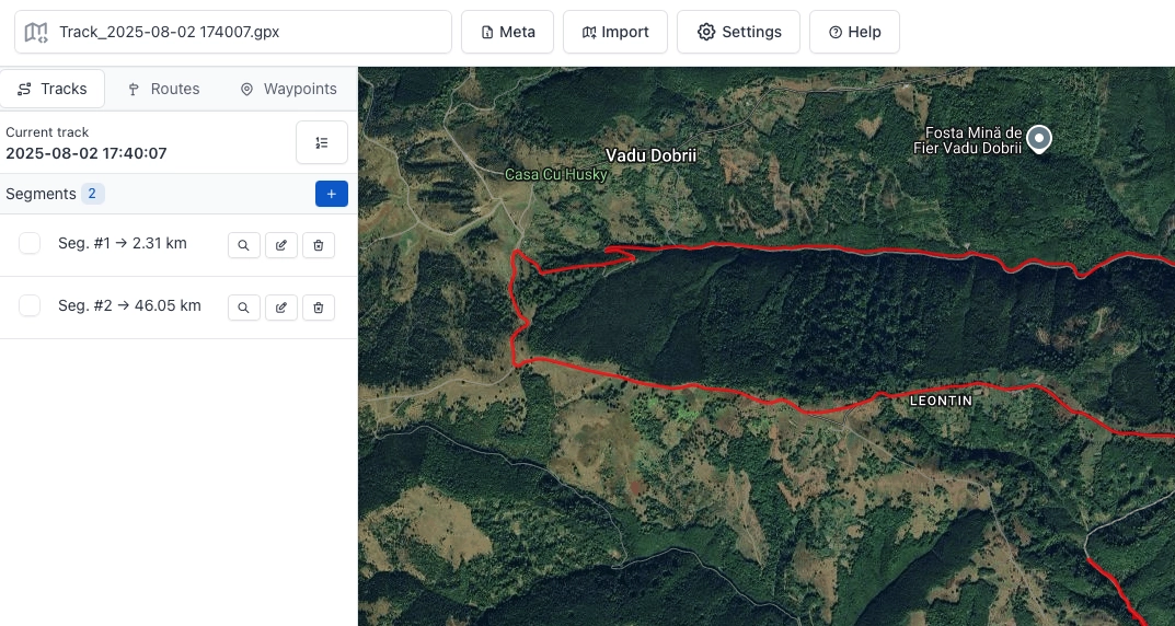 GPX.sh track editor with trim, split, and merge tools